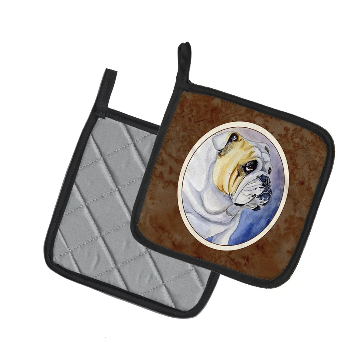 Pot Holder Set of 2 | Heat Resistant Quilted Hot Pads | 7.5 x 7.5 Inch | English Bulldog (Style 3)