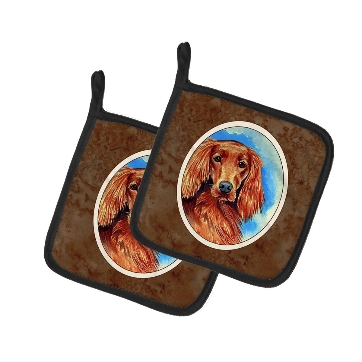 Pot Holder Set of 2 | Heat Resistant Quilted Hot Pads | 7.5 x 7.5 Inch | Irish Setter (Style 3)