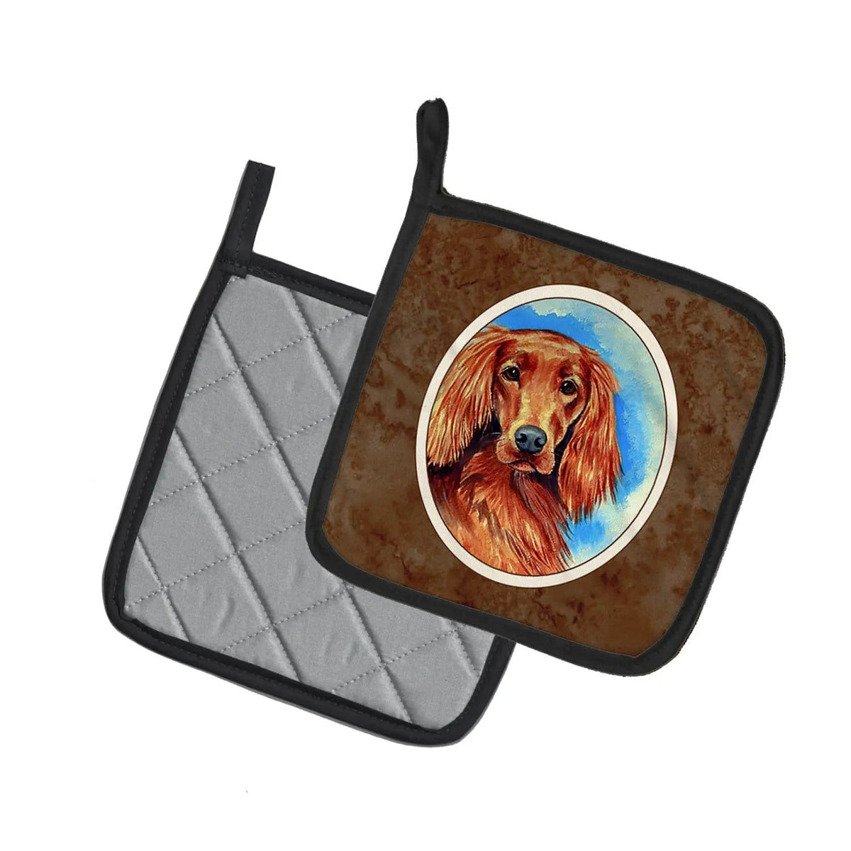 Pot Holder Set of 2 | Heat Resistant Quilted Hot Pads | 7.5 x 7.5 Inch | Irish Setter (Style 3)
