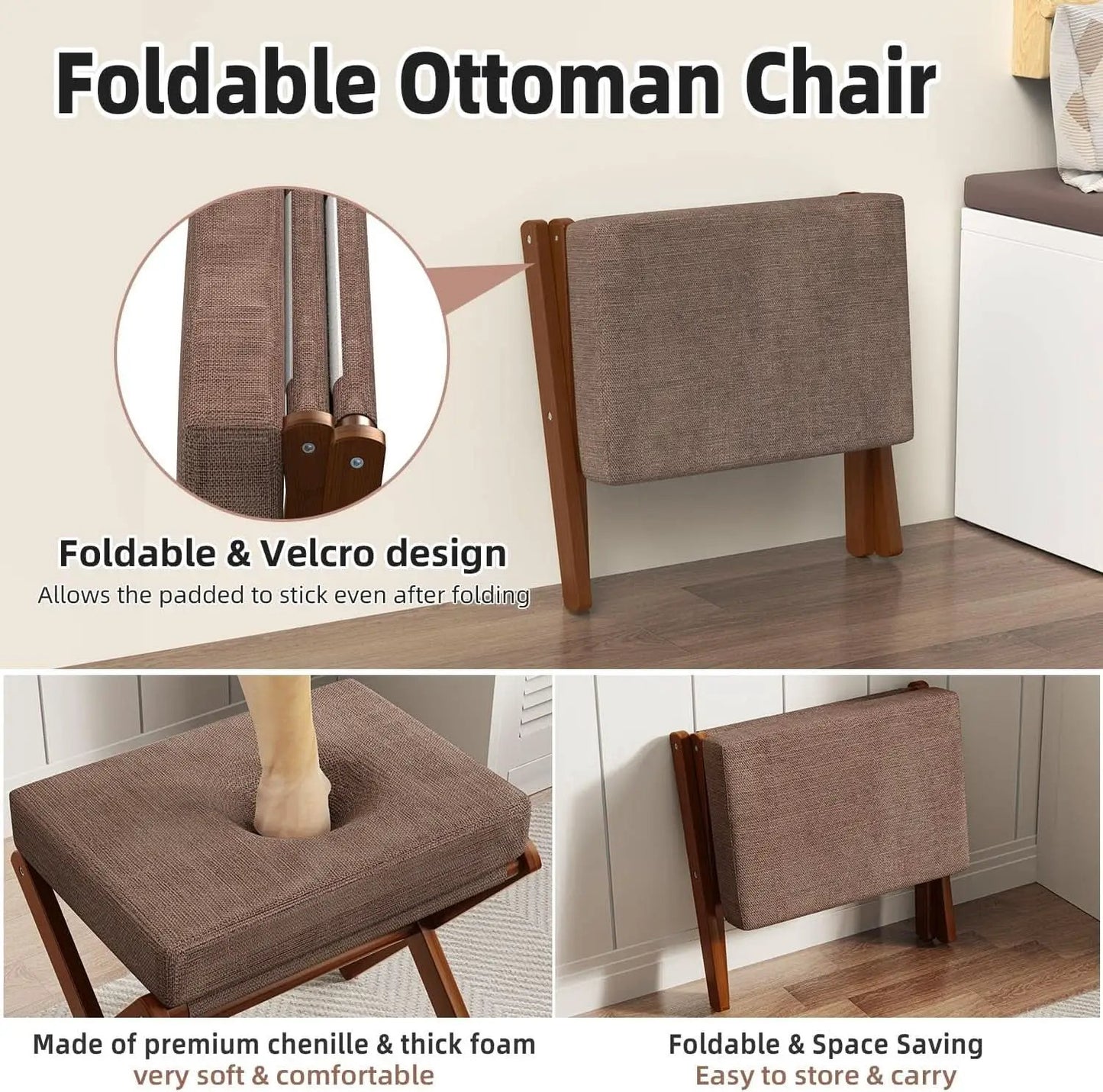 Espresso Brown Foldable Bamboo Footstool Dense Foam from PriceLows™