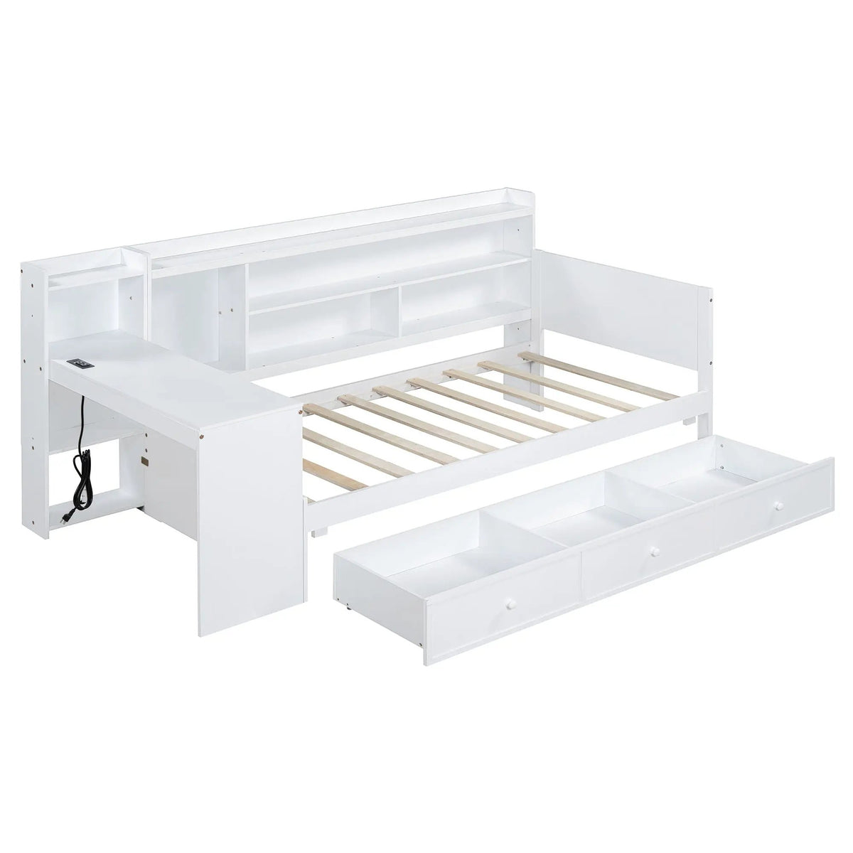 Pine Wood Daybed | 3 Drawers | USB Ports | Built-In Desk