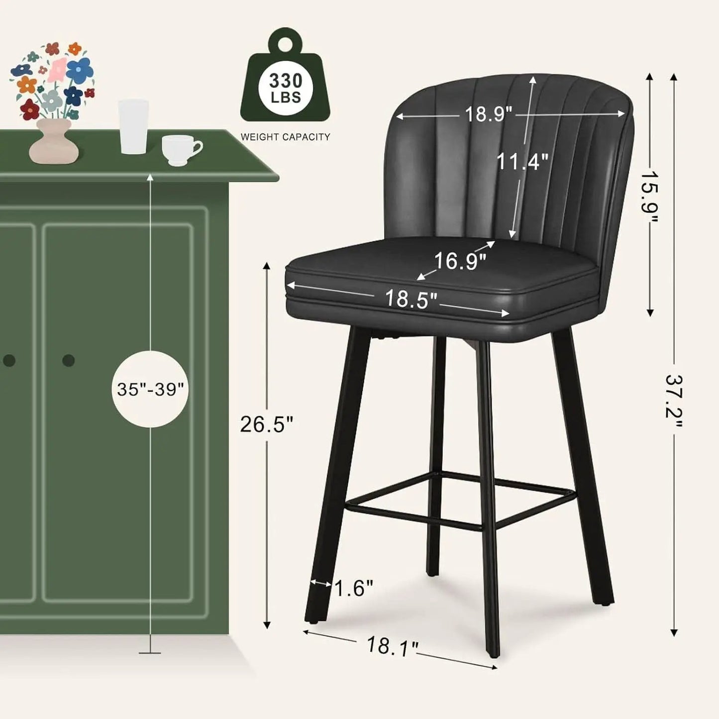 Modern Swivel Counter Height Bar Stools Set of Four from PriceLows™