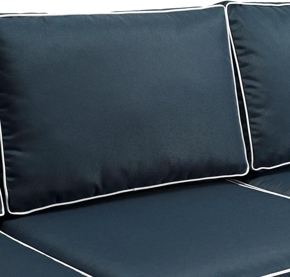 Brown Wicker Outdoor Sofa with Navy Cushions for Comfort from PriceLows™