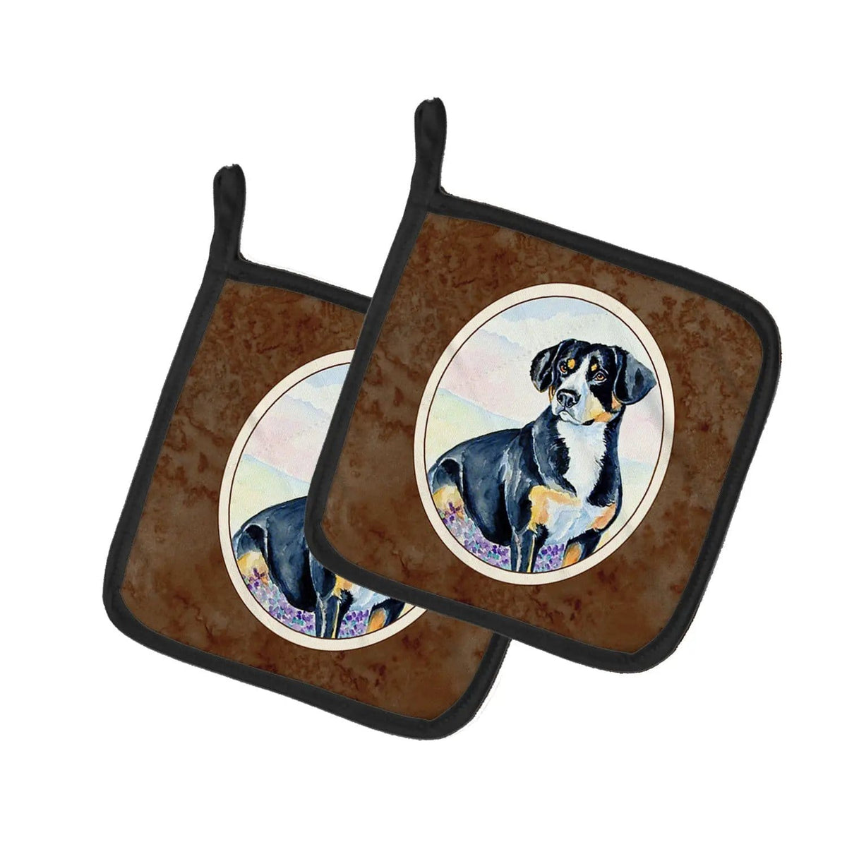 Pot Holder Set of 2 | Heat Resistant Quilted Hot Pads | 7.5 x 7.5 Inch | Entlebucher Mountain Dog (Style 4)