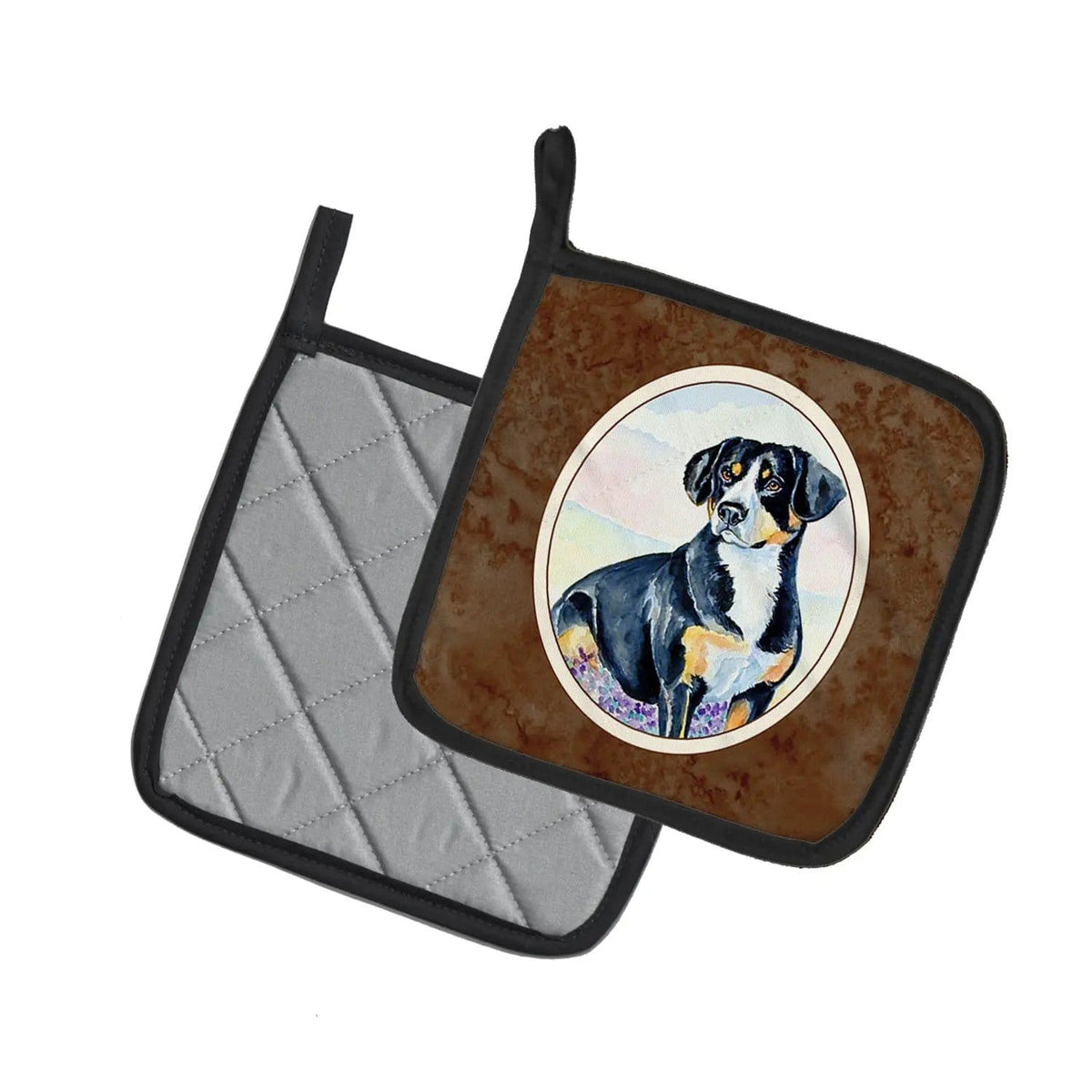 Pot Holder Set of 2 | Heat Resistant Quilted Hot Pads | 7.5 x 7.5 Inch | Entlebucher Mountain Dog (Style 4)