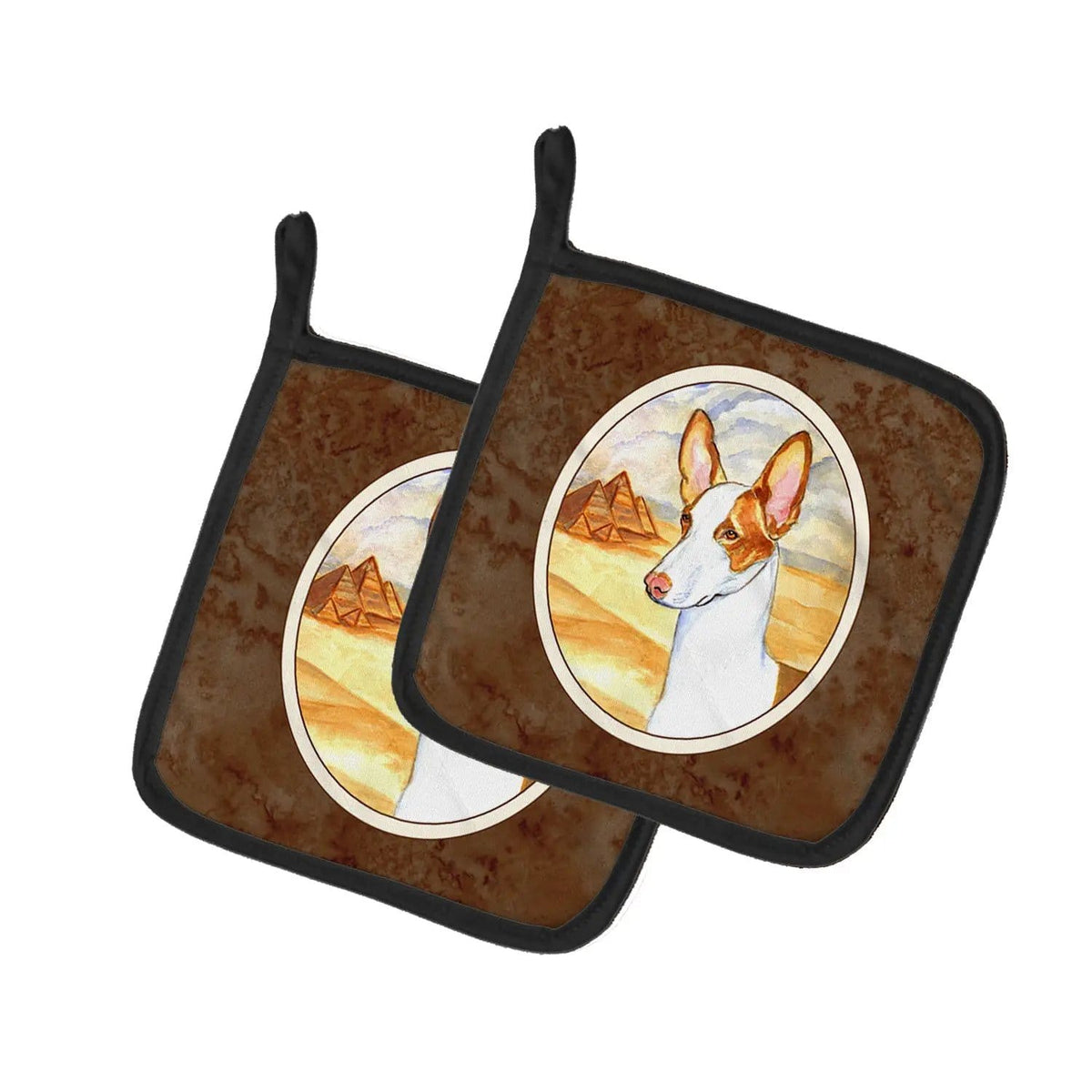 Pot Holder Set of 2 | Heat Resistant Quilted Hot Pads | 7.5 x 7.5 Inch | Ibizan Hound (Style 2)