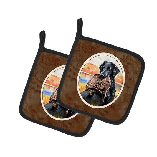 Pot Holder Set of 2 | Heat Resistant Quilted Hot Pads | 7.5 x 7.5 Inch | Flat Coated Retriever (Style 3)