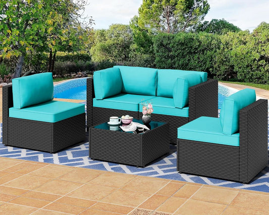 Five Piece Outdoor Patio Sectional Sofa Set Blue from PriceLows™