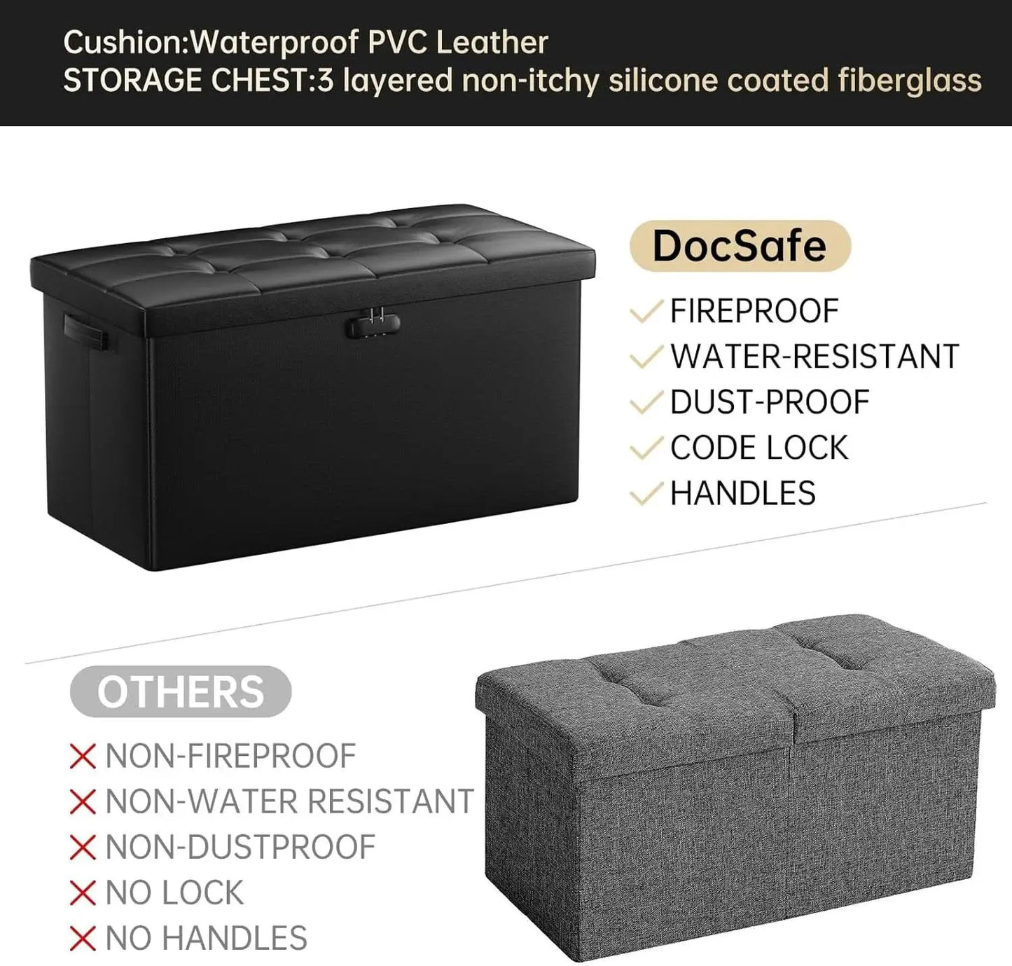 Storage Ottoman Bench 30 Inches Black Storage Lock Pro from PriceLows™