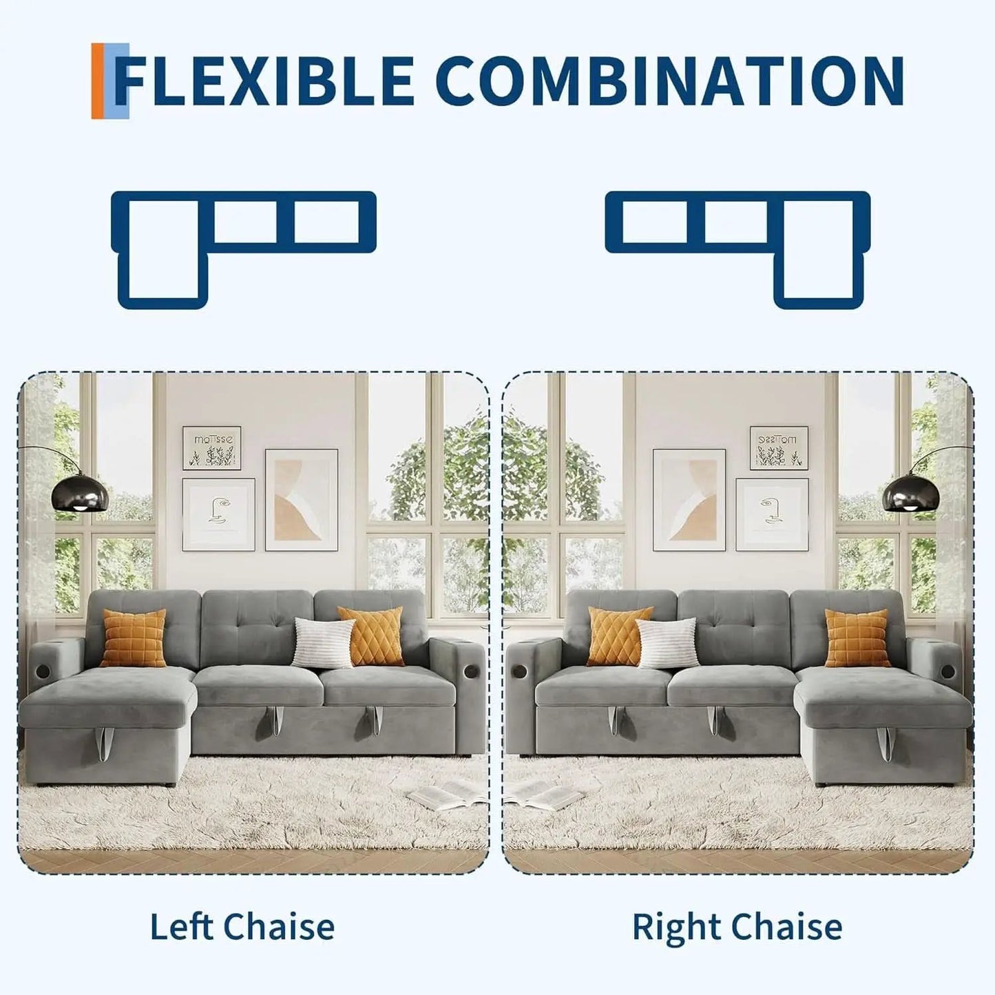 84Inch LShaped Sleeper Sofa Integrated Storage System from PriceLows™