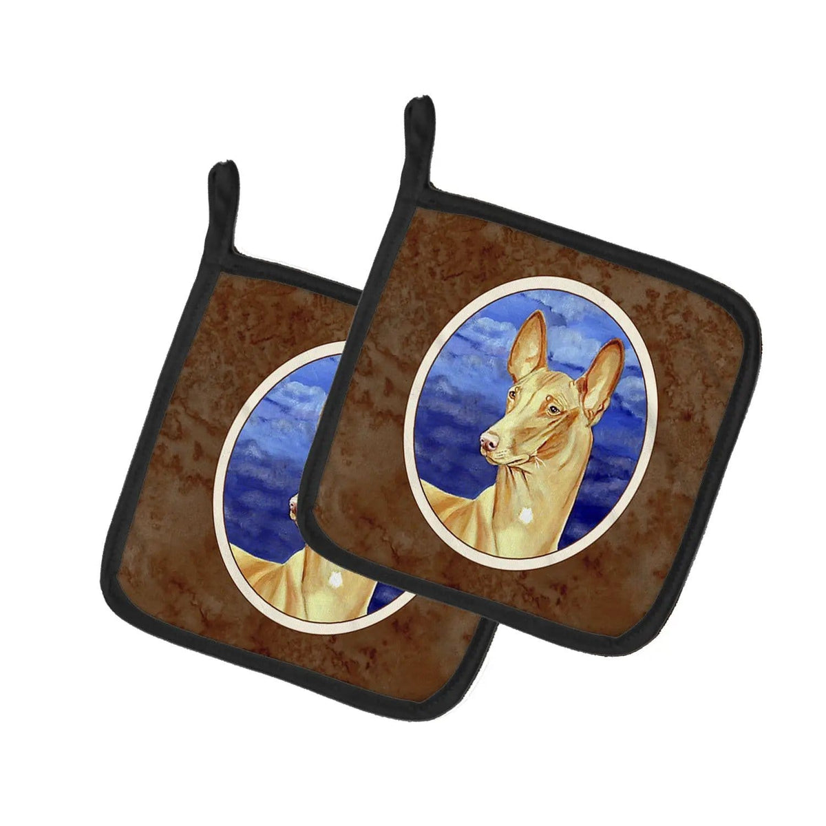 Pot Holder Set of 2 | Heat Resistant Quilted Hot Pads | 7.5 x 7.5 Inch | Pharaoh Hound (Style 3)