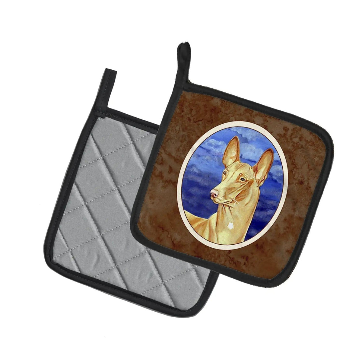 Pot Holder Set of 2 | Heat Resistant Quilted Hot Pads | 7.5 x 7.5 Inch | Pharaoh Hound (Style 3)