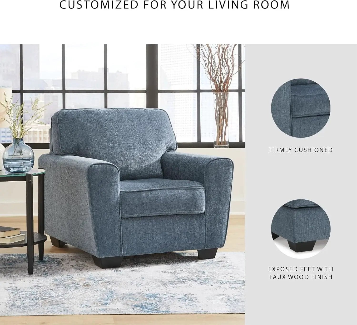 Modern Upholstered Accent Chair In Blue For Living Room from PriceLows™