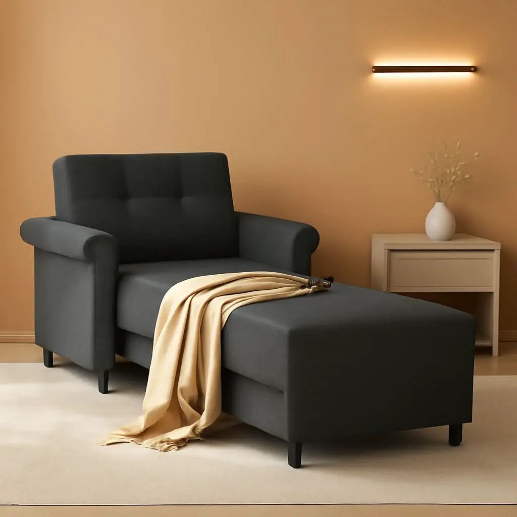 Dark Gray Lambswool Fabric Textured Sofa Bed Chair Storage from PriceLows™