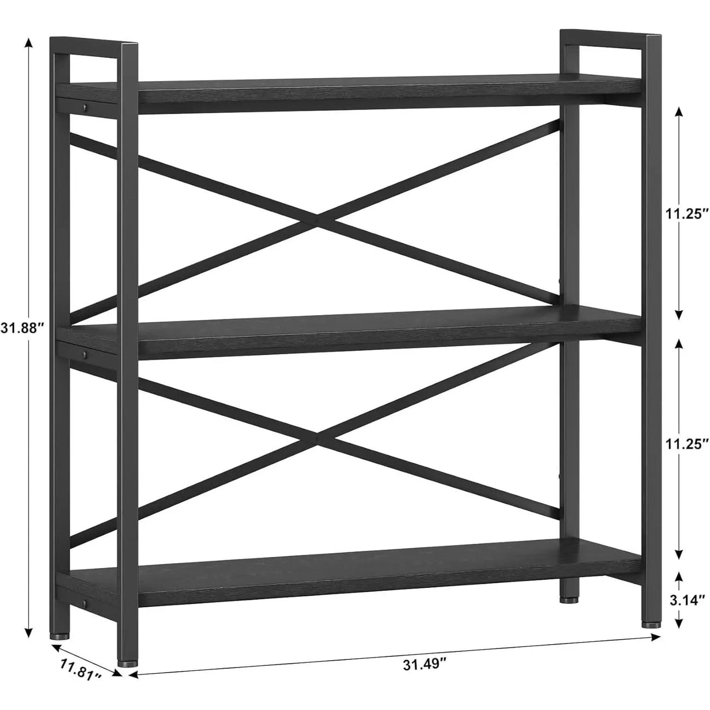 3 Tier Bookshelf 31 Inch Width Wood And Metal Etagere Black from PriceLows™