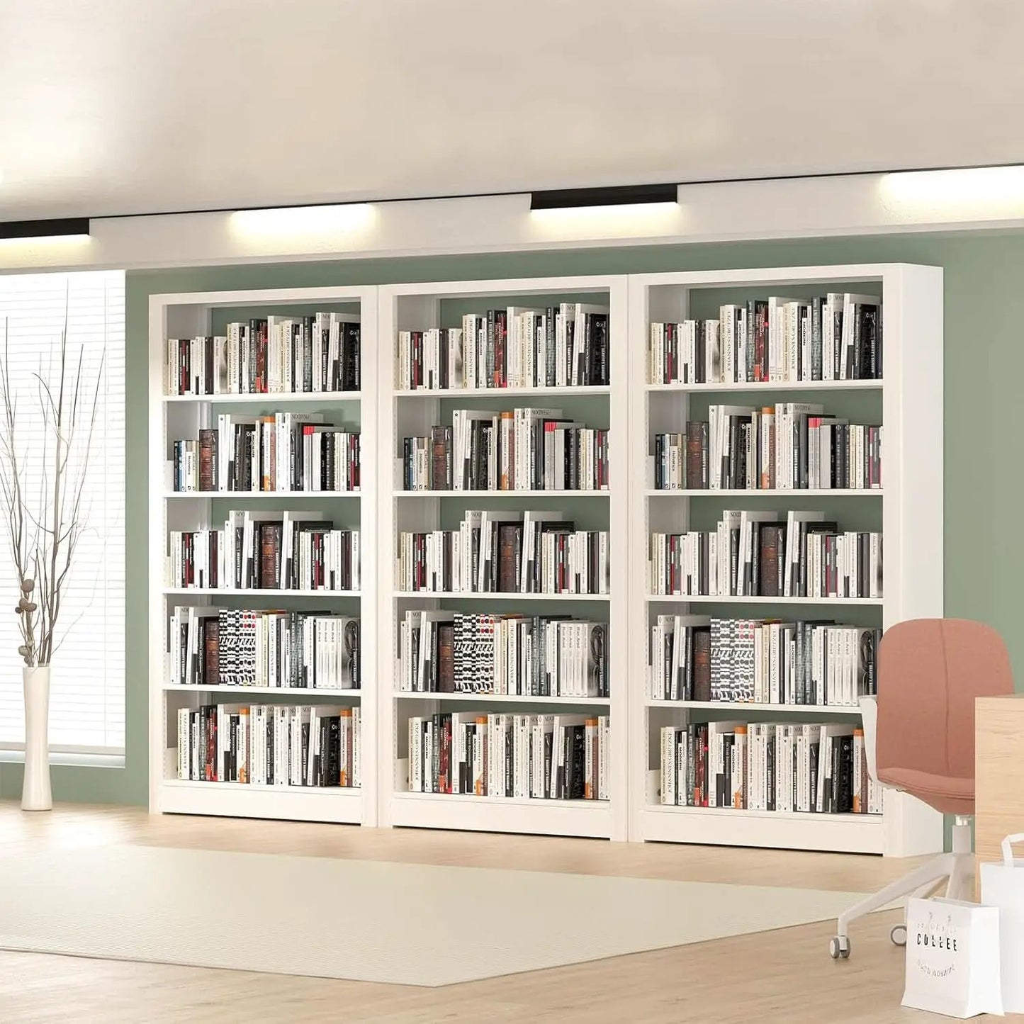 5-Tier White Metal Bookshelf With Adjustable Shelves from PriceLows™