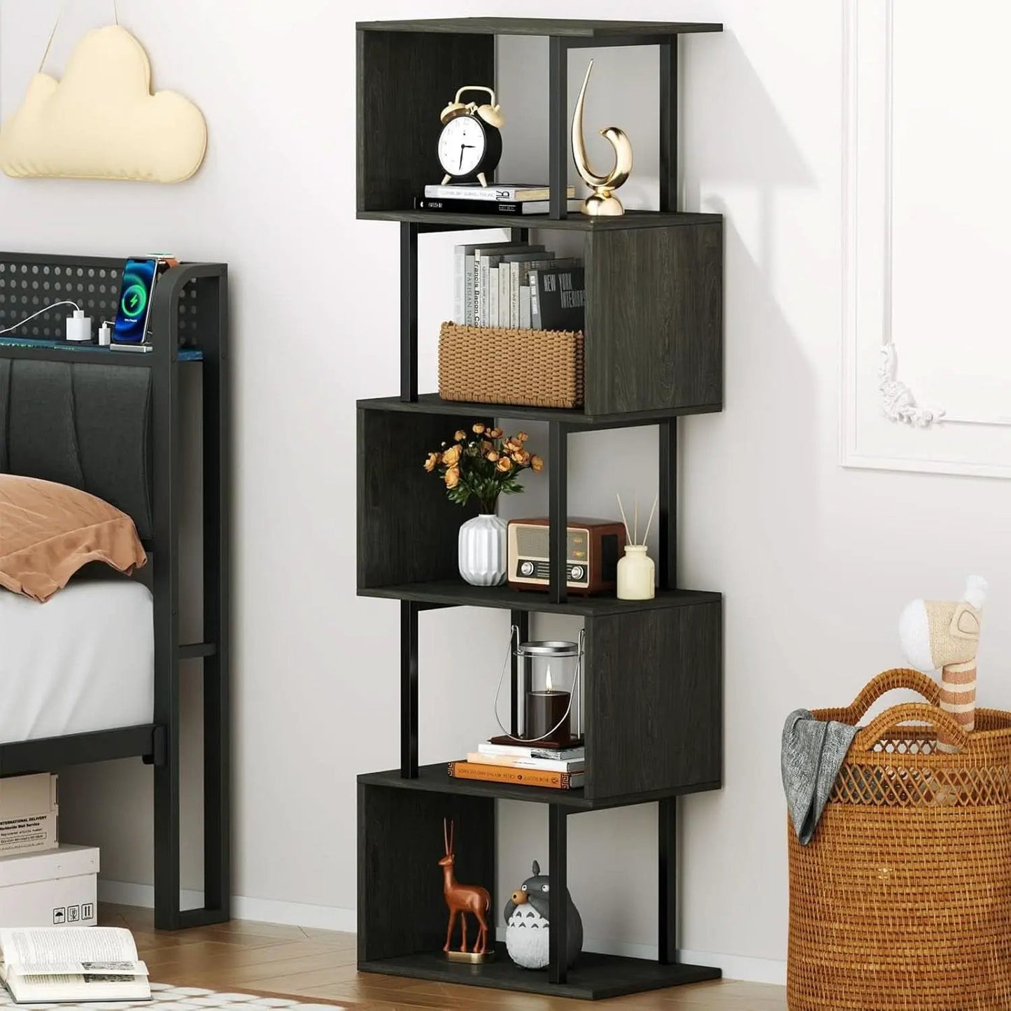 6 Tier Bookshelf Oak Finish Modern Storage Display from PriceLows™