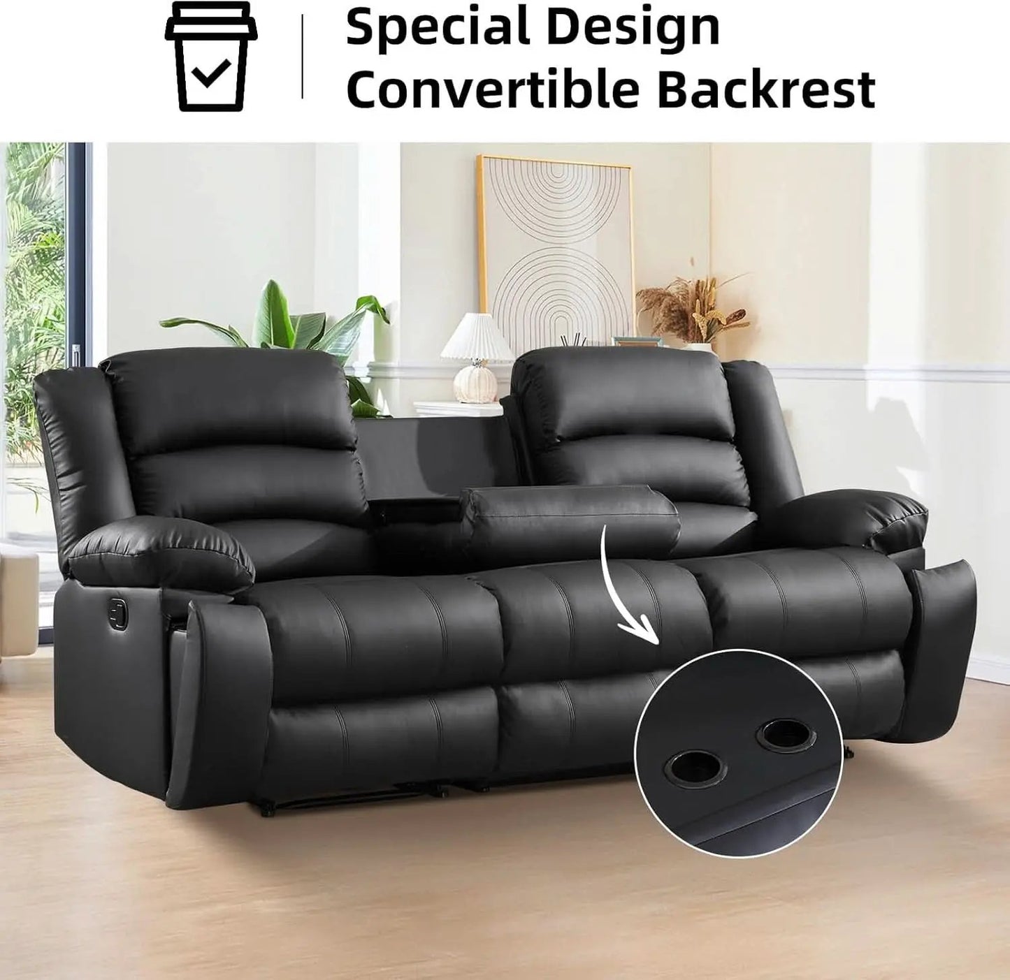 Black Faux Leather Manual Recliner Sofa Set With Loveseat from PriceLows™