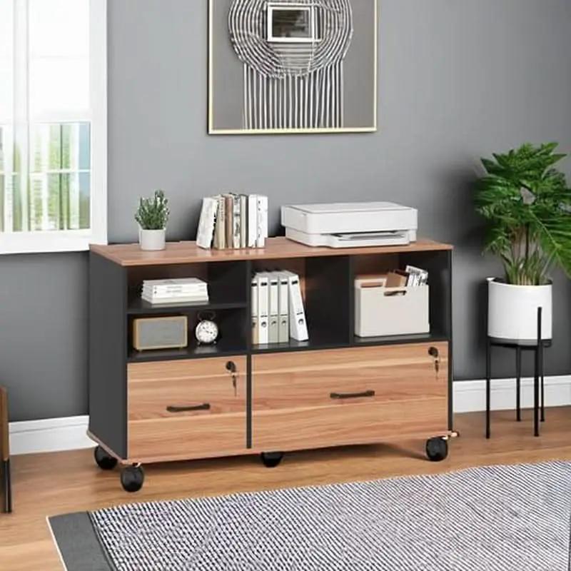 Wooden 2 Drawer File Cabinet Lockable Rolling with Adjustable Shelves Rustic Brown and Black from PriceLows™