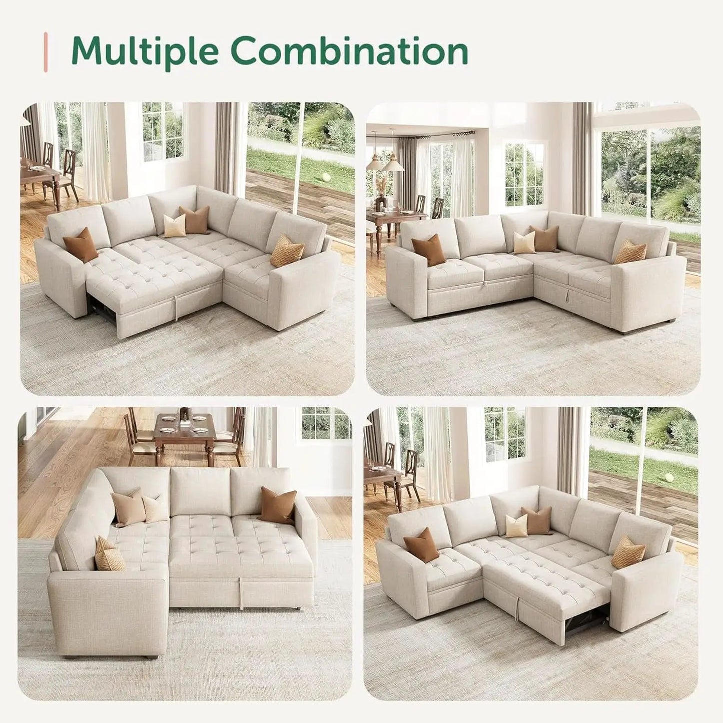 Beige Modular Sleeper Sectional Sofa With StorageBin from PriceLows™