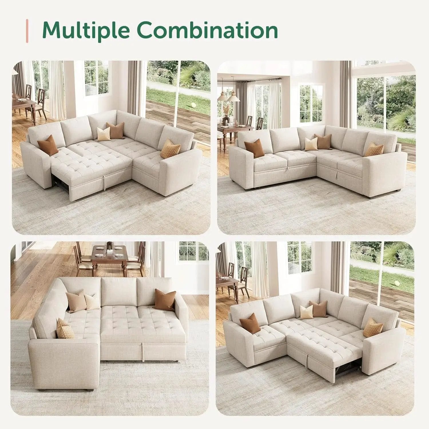 Beige Modular Sleeper Sectional Sofa With StorageBin from PriceLows™