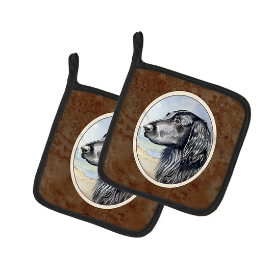 Pot Holder Set of 2 | Heat Resistant Quilted Hot Pads | 7.5 x 7.5 Inch | Flat Coated Retriever (Style 4)