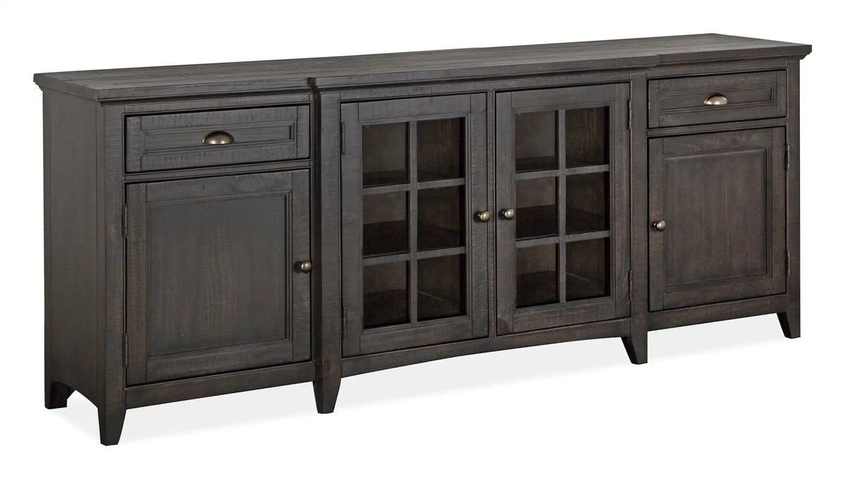 Westley Falls Entertainment Console | Wood Framed Glass Doors | Felt Lined Top Drawers | 70 Inch Width