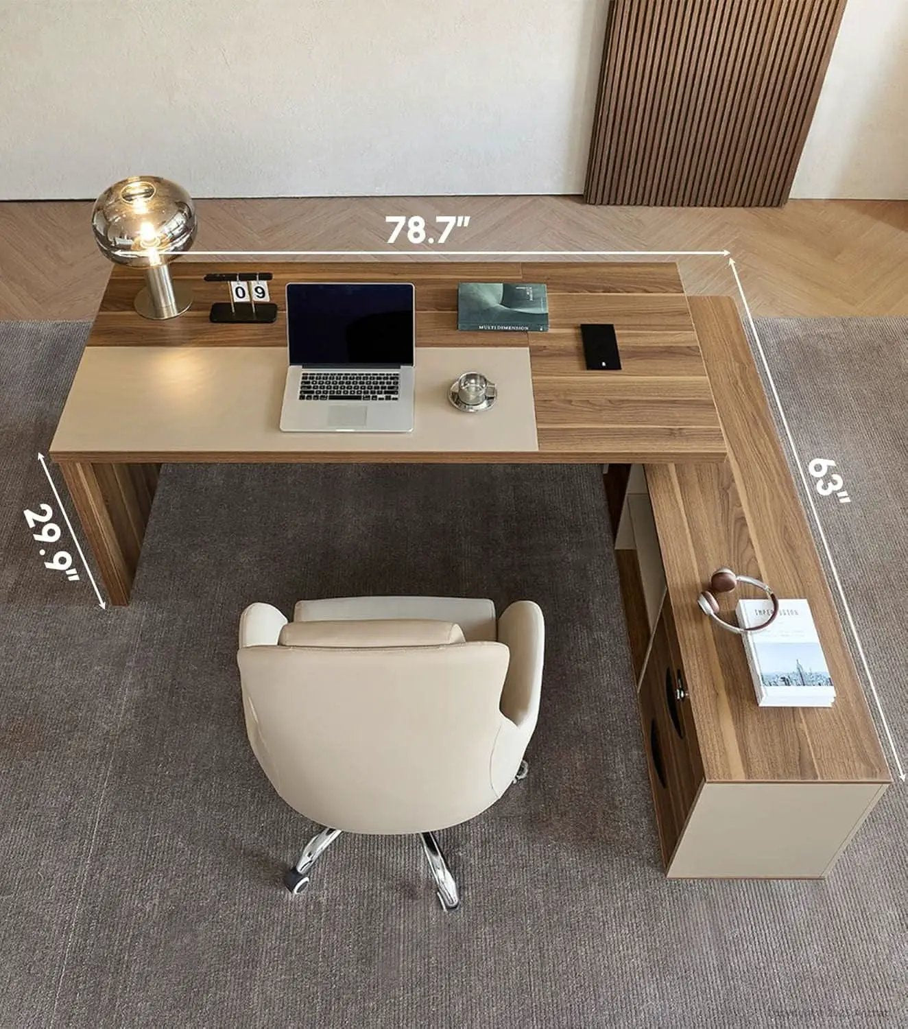 79 Inch L Shaped Desk Lockable Drawers Privacy Panel from PriceLows™