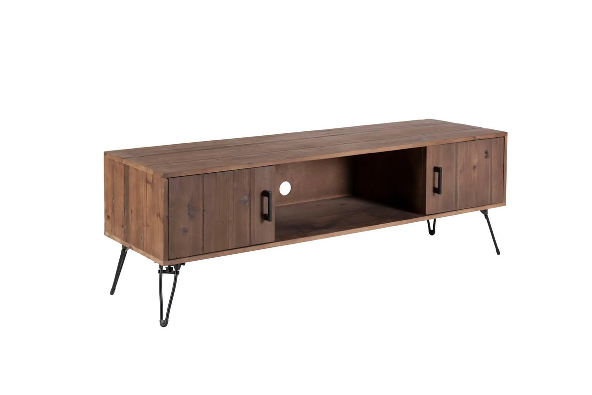 Industrial TV Stand | Reclaimed Wood Media Console | Storage Cabinets | Natural Finish