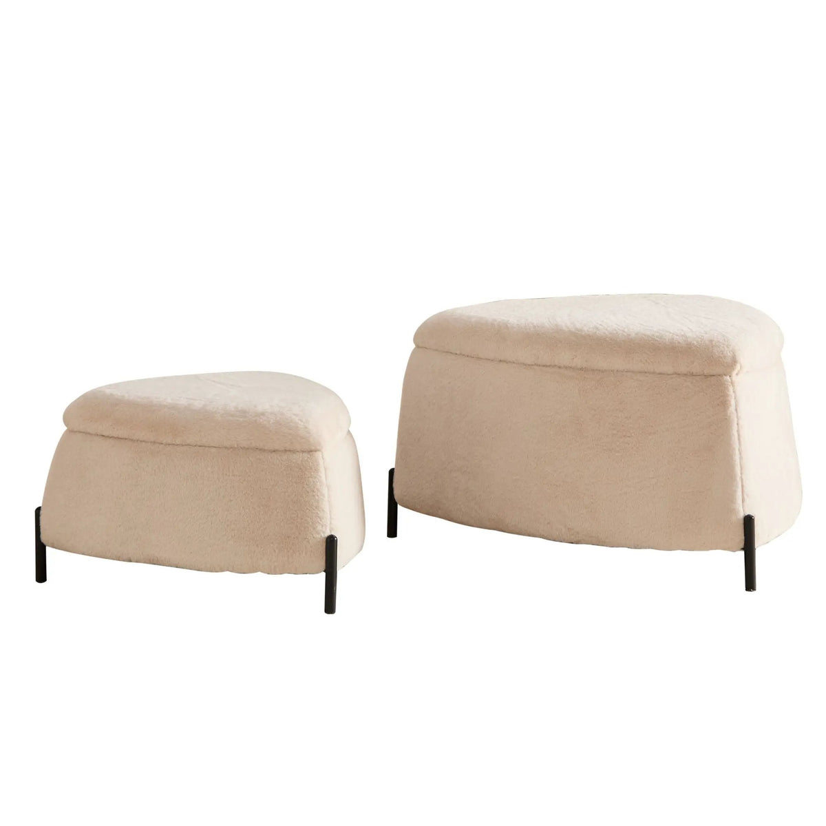 Storage Ottoman Set | Upholstered Faux Fur | Reversible Lid | Solid Wood Frame