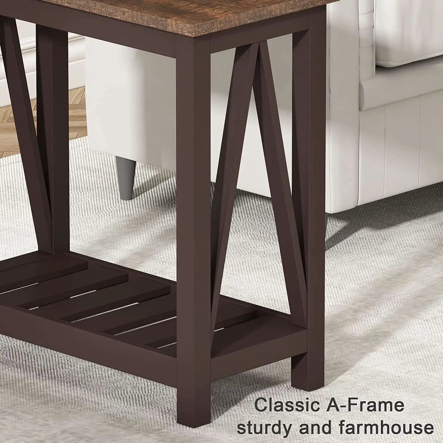 Espresso Narrow End Table With Shelf 23.6 Inch Rustic from PriceLows™