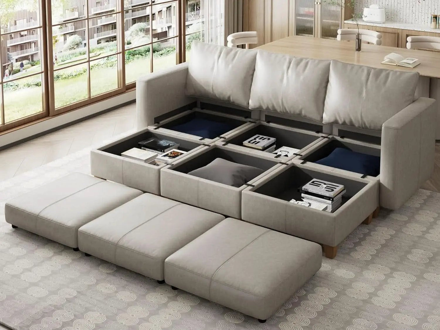 Faux Leather Modular Sectional Sleeper Sofa Storage from PriceLows™