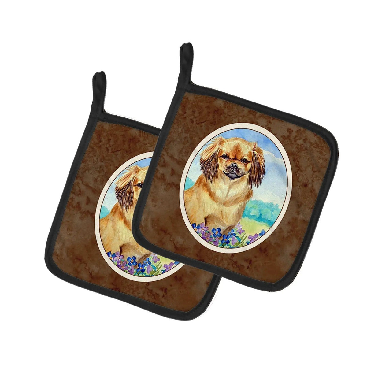 Pot Holder Set of 2 | Heat Resistant Quilted Hot Pads | 7.5 x 7.5 Inch | Tibetan Spaniel (Style 3)