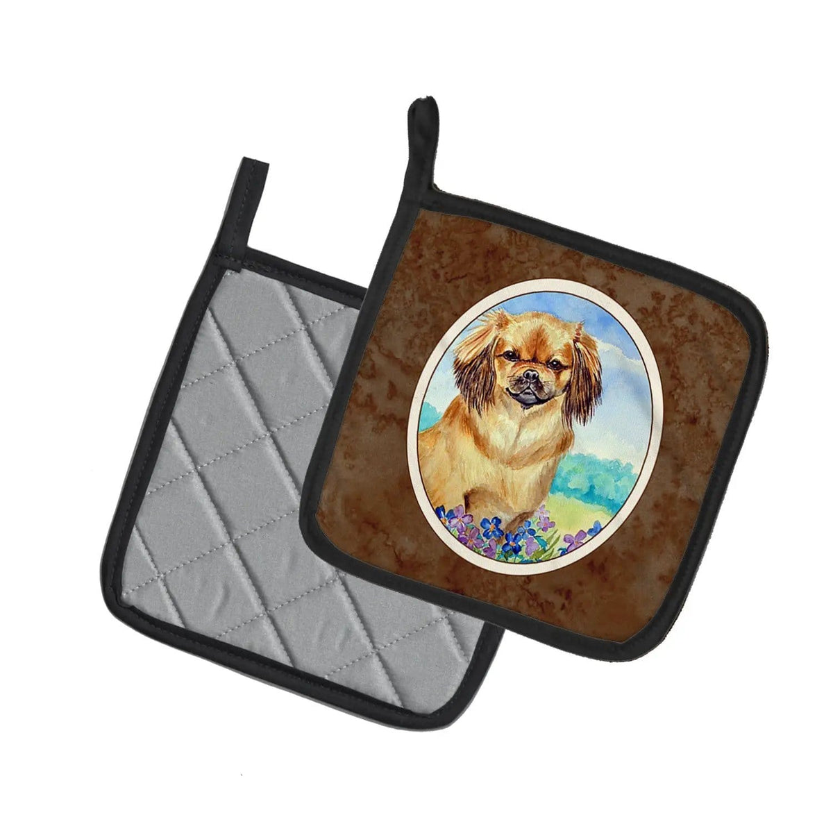 Pot Holder Set of 2 | Heat Resistant Quilted Hot Pads | 7.5 x 7.5 Inch | Tibetan Spaniel (Style 3)