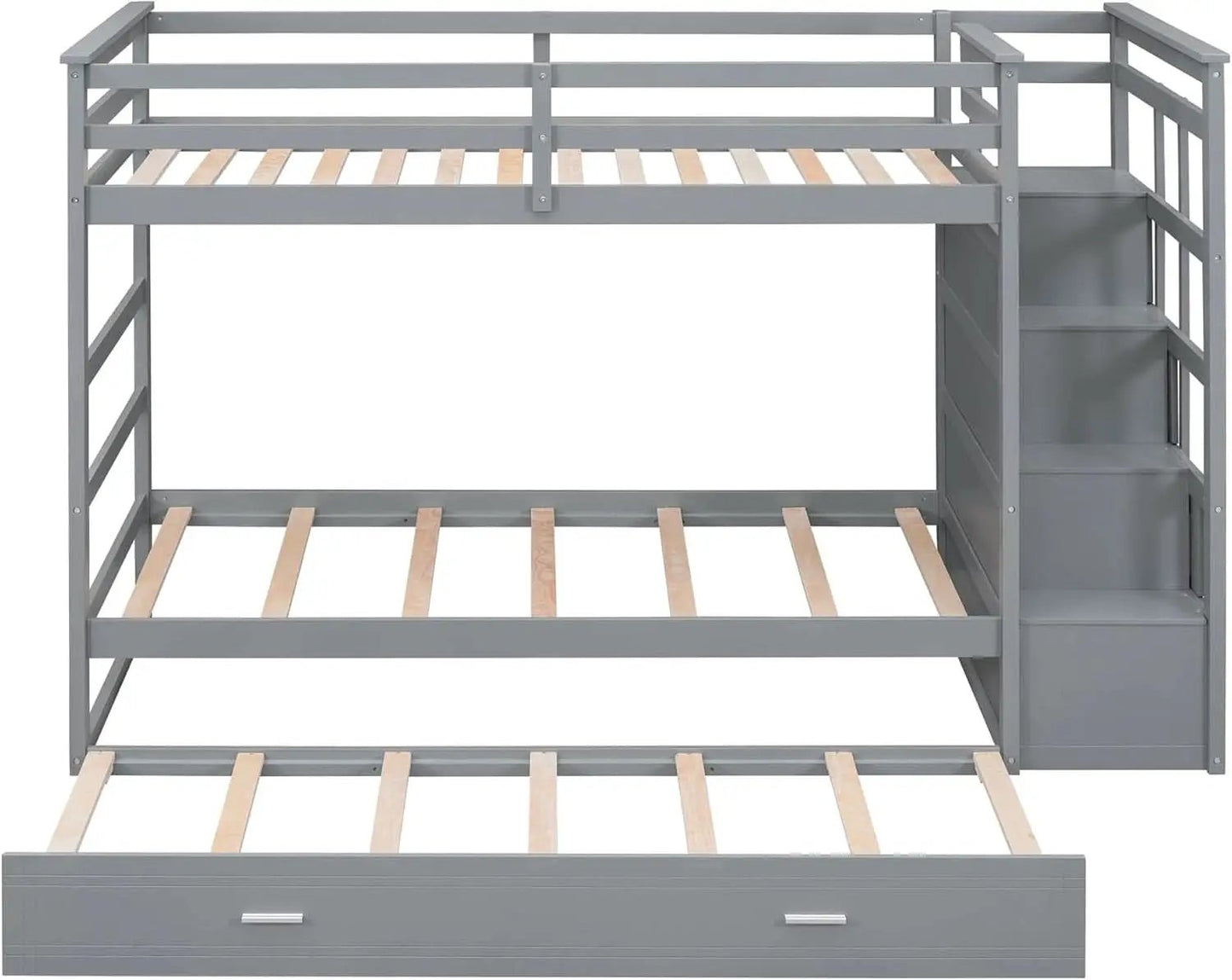 Natural Gray Twin Bunk Bed With Trundle And Stairs from PriceLows™