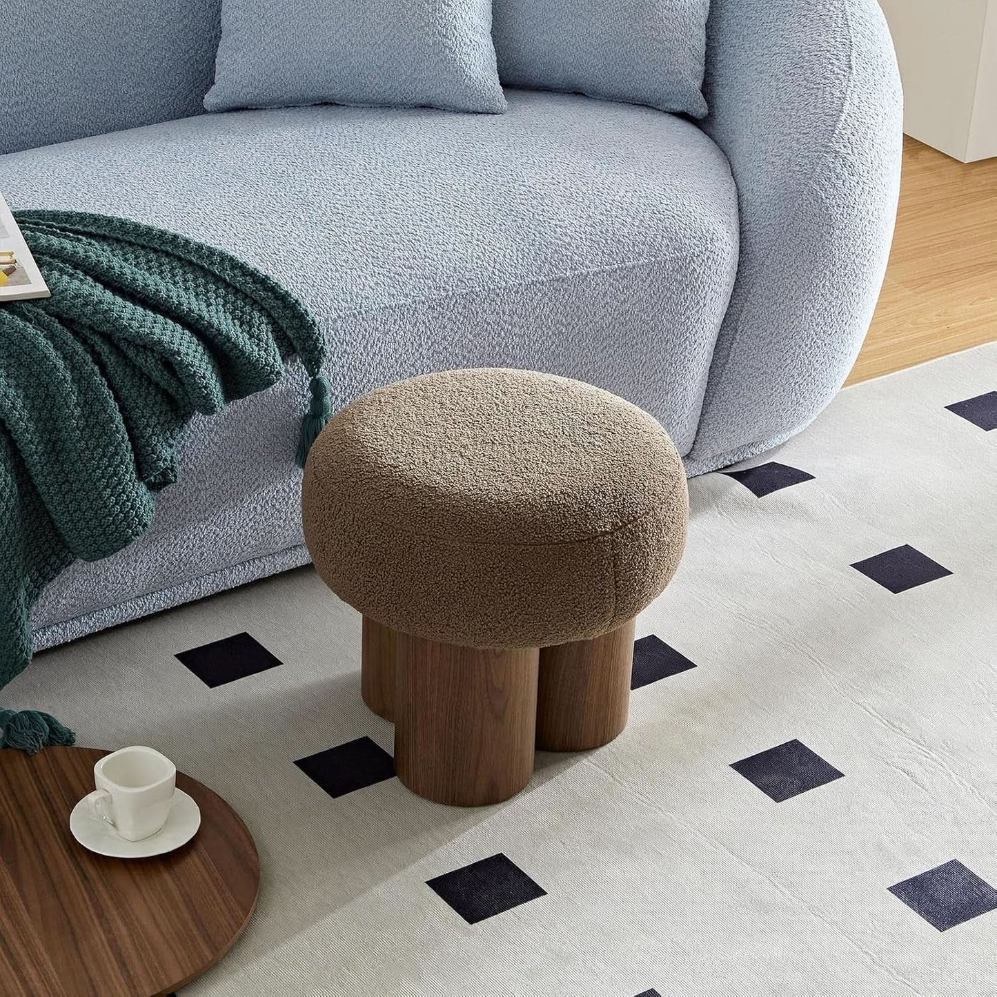 Luxurious Dark Brown Boucle Round Ottoman Footstool from PriceLows™