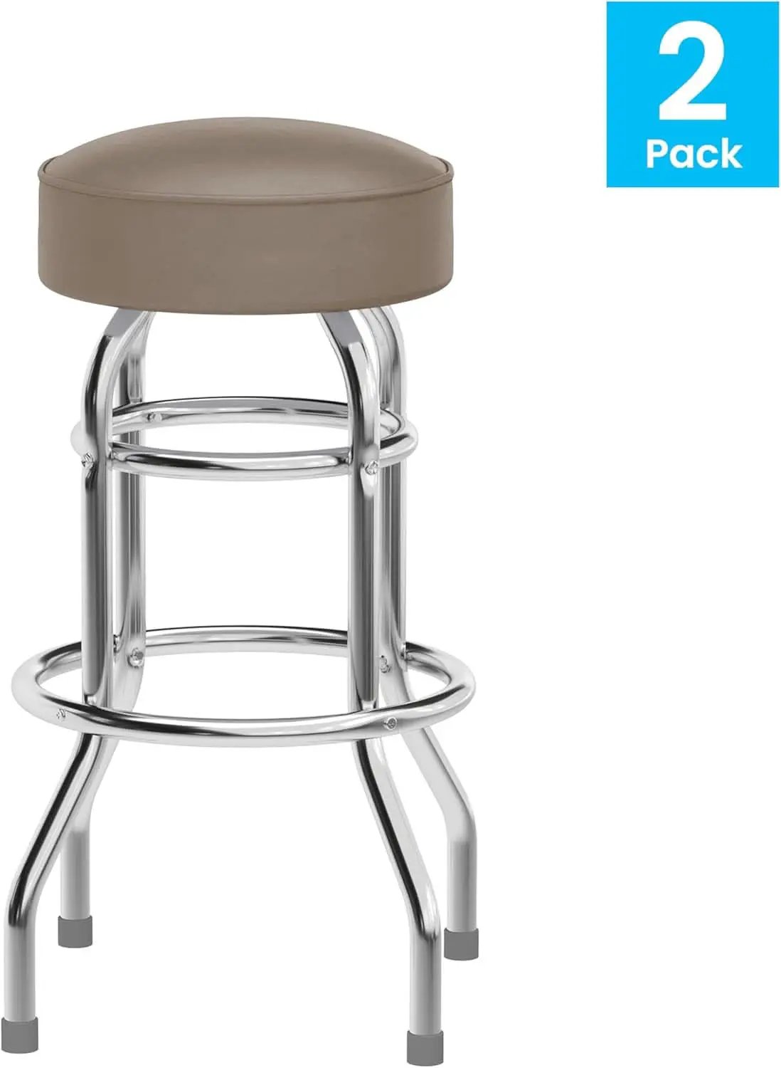 Bruno 2 Pack Chrome Bar Stools Beige Seats Swivel Set from PriceLows™