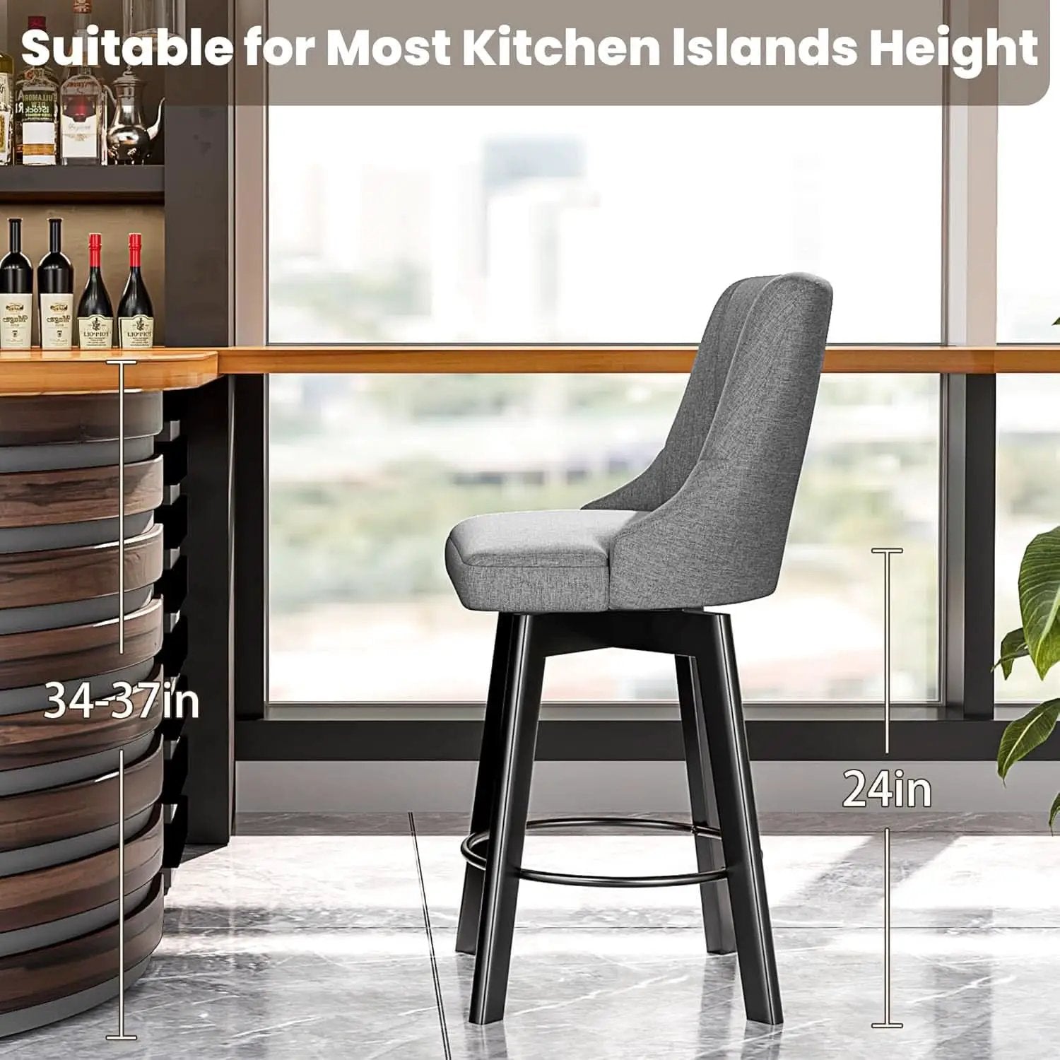 24 Inch Dark Gray Swivel Bar Stools With Backs Set Of 2 from PriceLows™