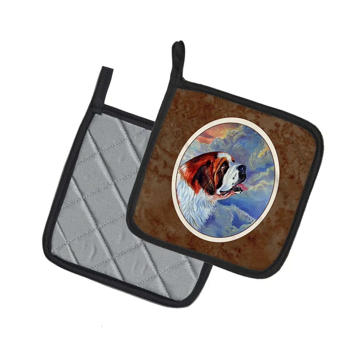 Pot Holder Set of 2 | Heat Resistant Quilted Hot Pads | 7.5 x 7.5 Inch | Saint Bernard Loyalty