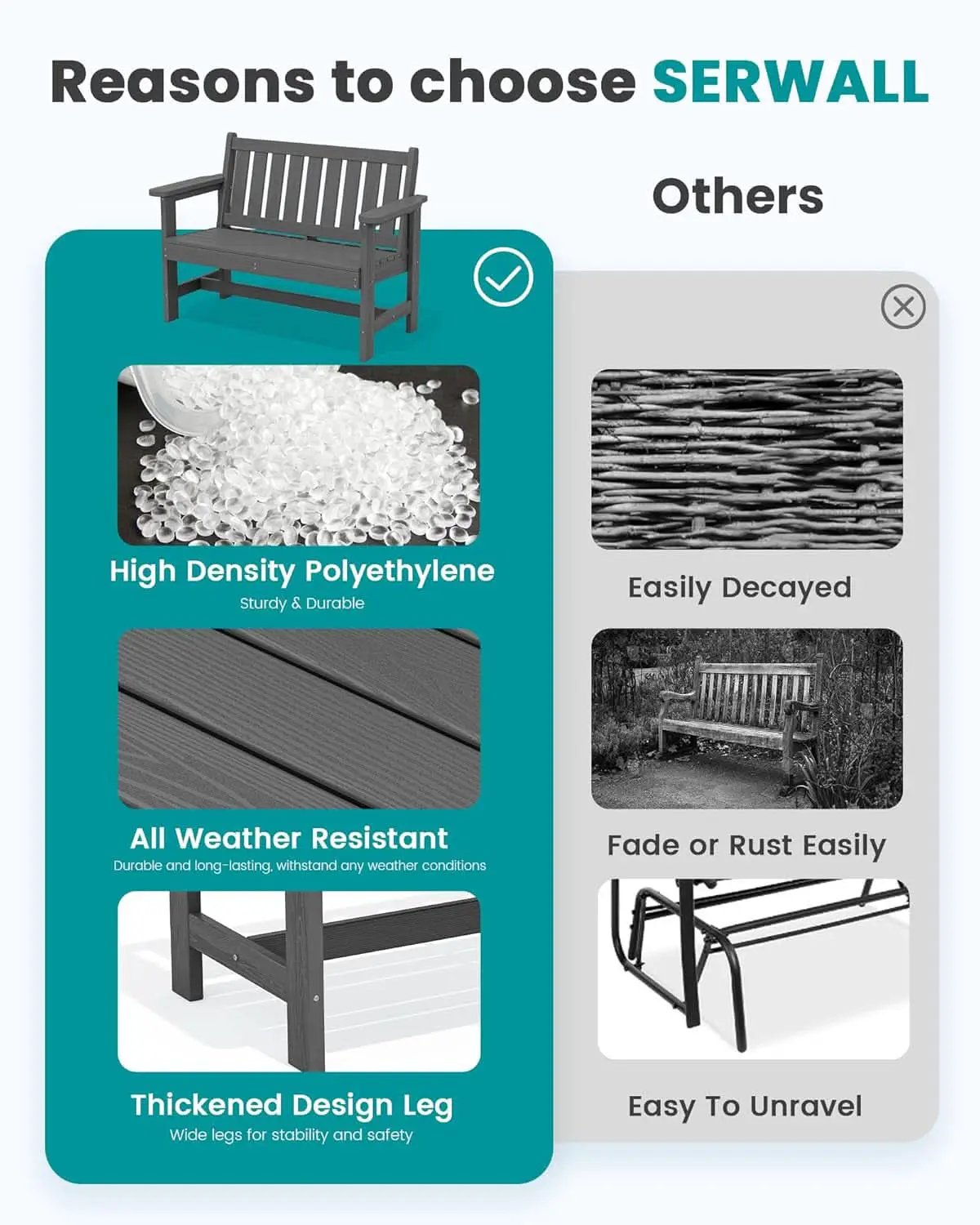 Weatherproof Two-Person Outdoor Bench With High Weight Capacity from PriceLows™