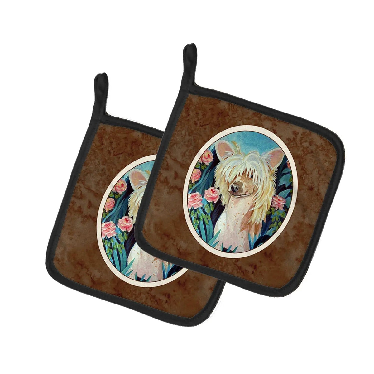 Pot Holder Set of 2 | Heat Resistant Quilted Hot Pads | 7.5 x 7.5 Inch | Chinese Crested (Style 6)