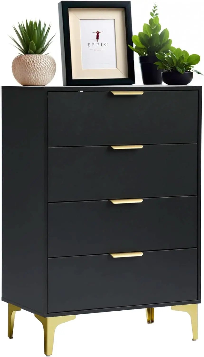 4 Drawer Black Wood Dresser For Bedroom Living Room from PriceLows™