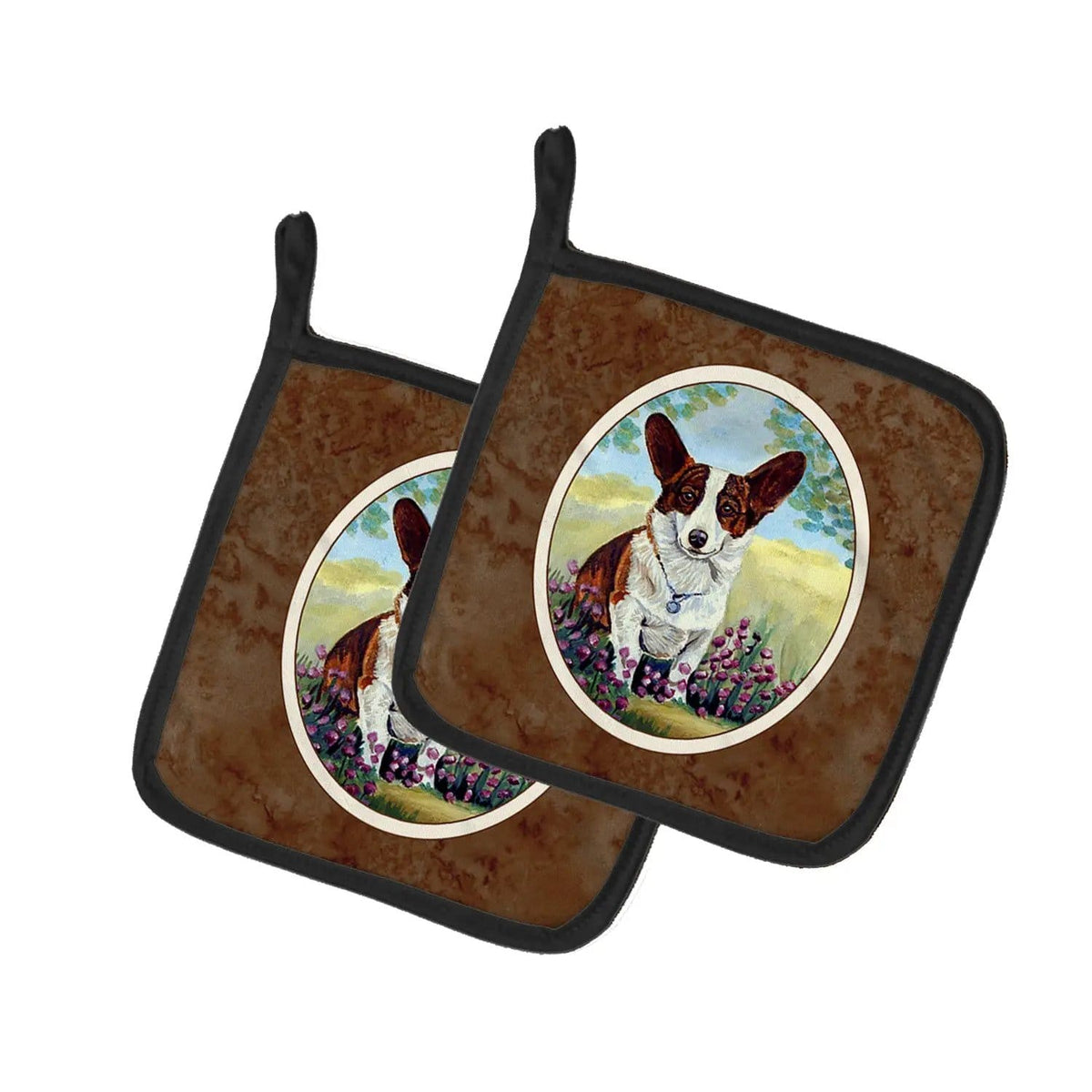 Pot Holder Set of 2 | Heat Resistant Quilted Hot Pads | 7.5 x 7.5 Inch | Cardigan Corgi