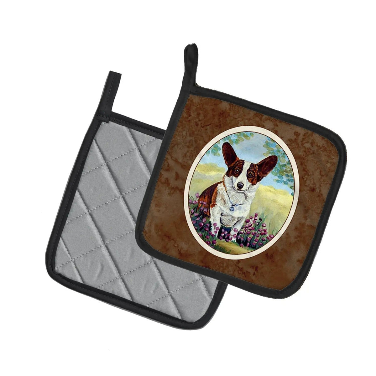 Pot Holder Set of 2 | Heat Resistant Quilted Hot Pads | 7.5 x 7.5 Inch | Cardigan Corgi