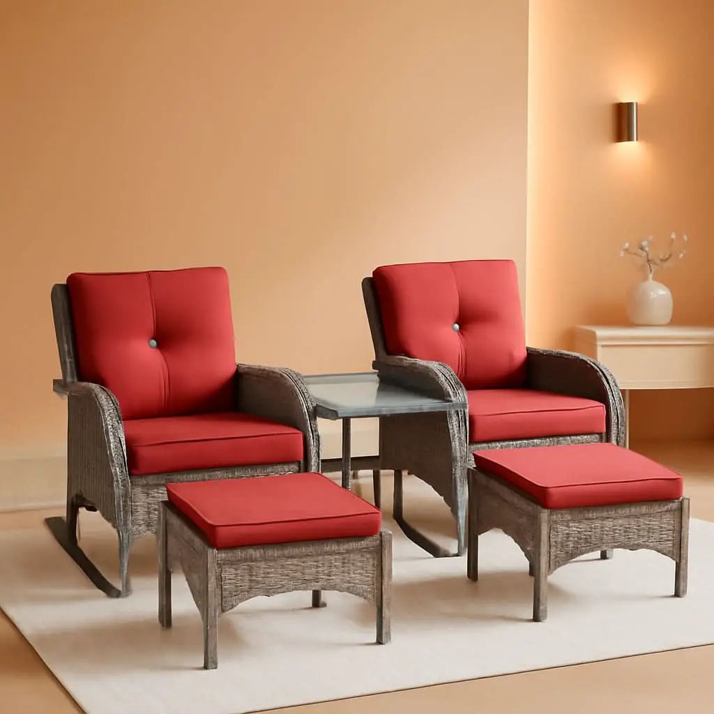 5 Piece Patio Rocking Chairs Set With Wicker Ottomans from PriceLows™