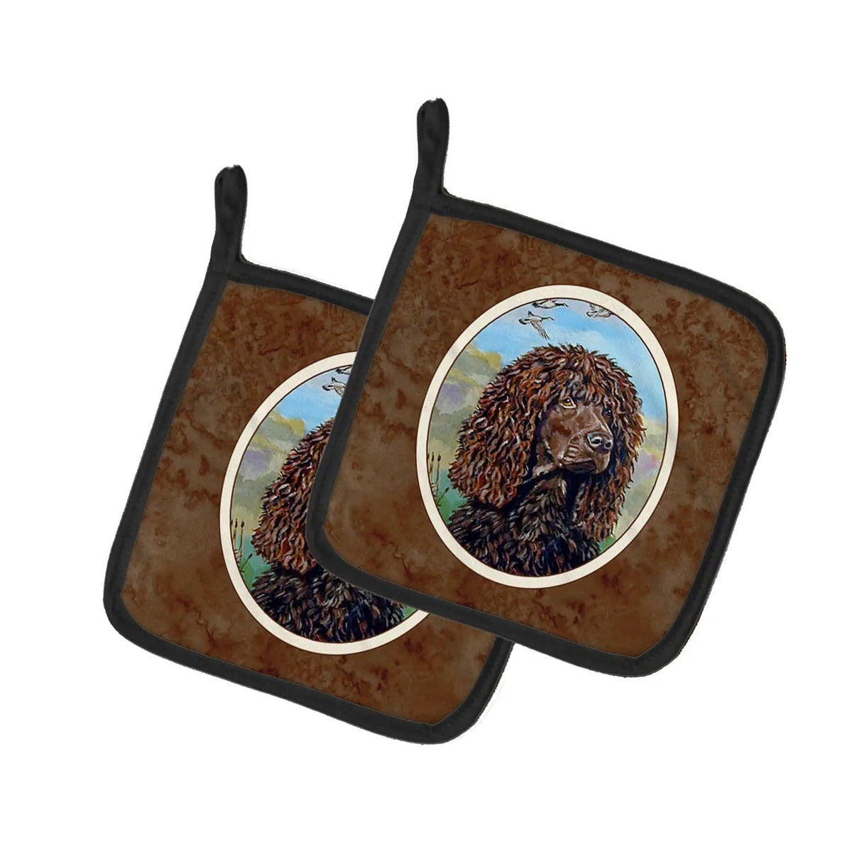 Pot Holder Set of 2 | Heat Resistant Quilted Hot Pads | 7.5 x 7.5 Inch | Irish Water Spaniel (Style 2)