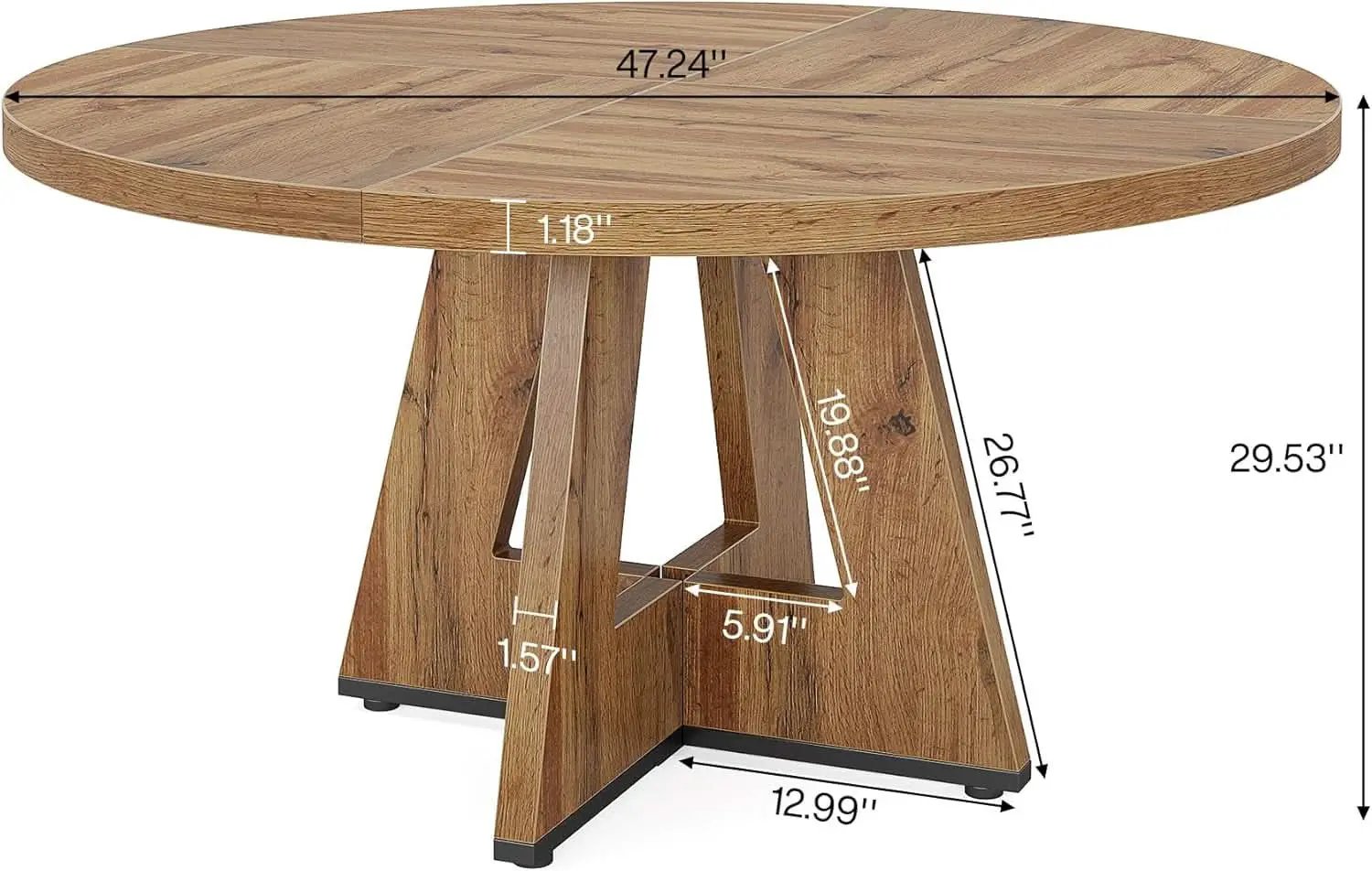 Round Dining Table Wood 47 Inch Burlywood Finish Farmhouse from PriceLows™