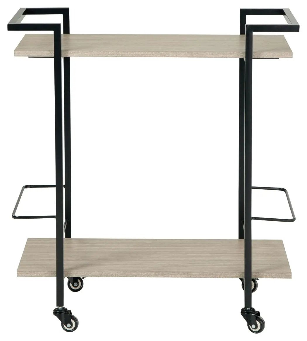 Rolling Bar Cart | Melamine Wood Finish | Locking Casters | Bottle Holders