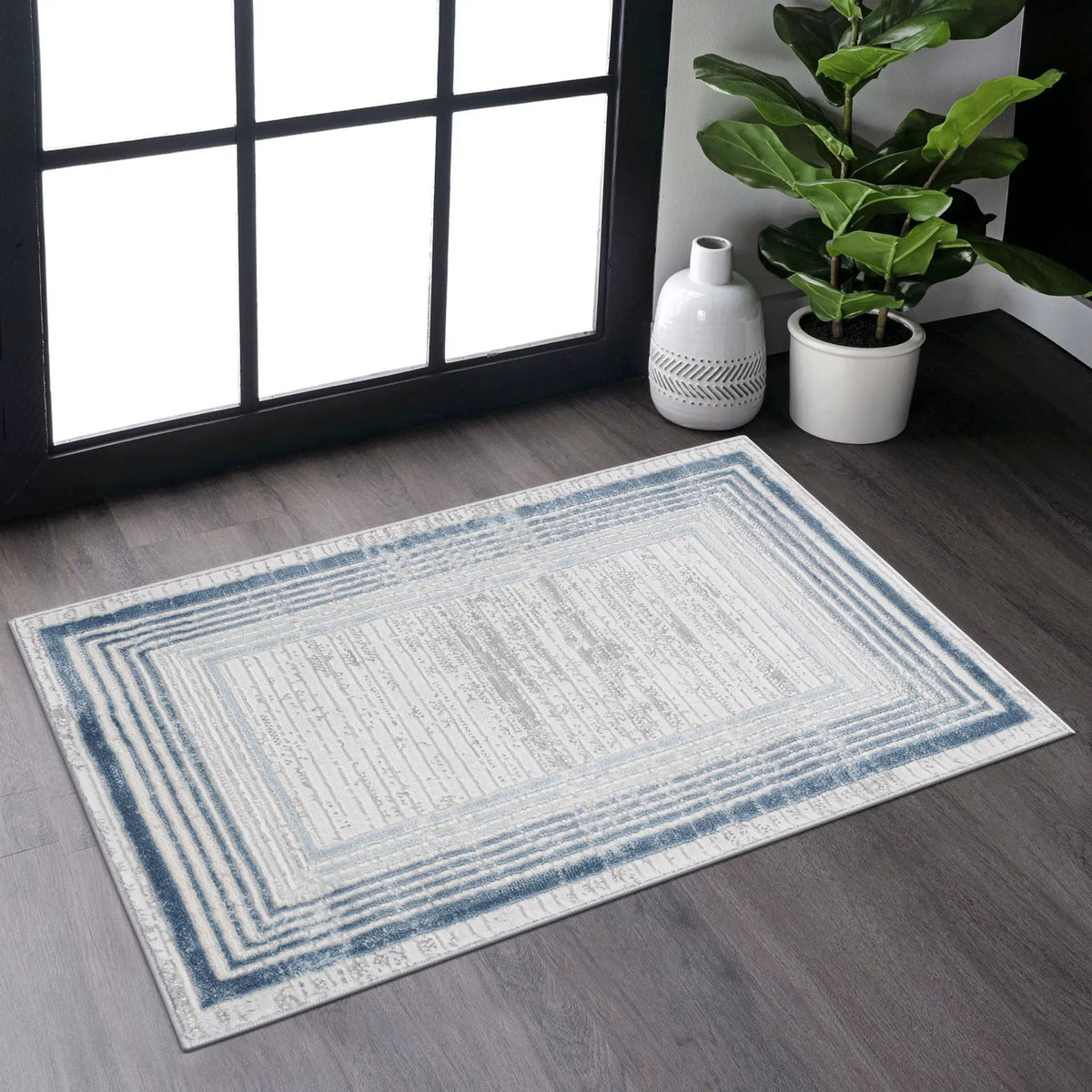 Marfi Bordered Area Rug | 36 x 24 Inch | Stain Resistant | Non-Shedding