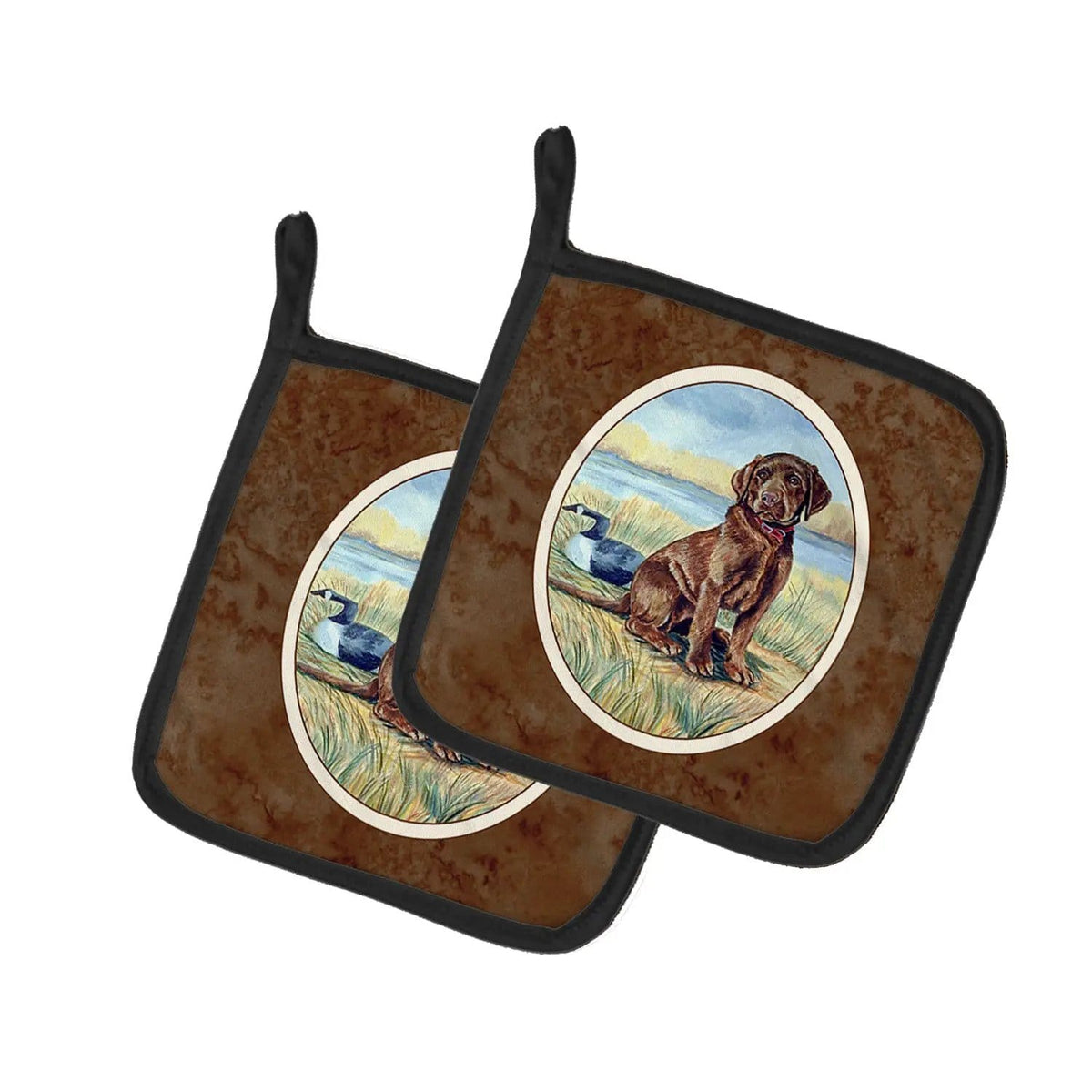 Pot Holder Set of 2 | Heat Resistant Quilted Hot Pads | 7.5 x 7.5 Inch | Chocolate Labrador Puppy